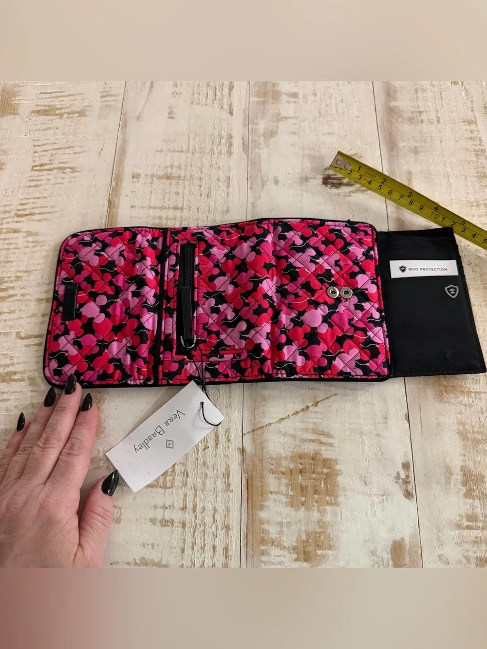 Vera Bradley Disney Mickey Whimsical Balloons Riley Compact Wallet Hot Pink